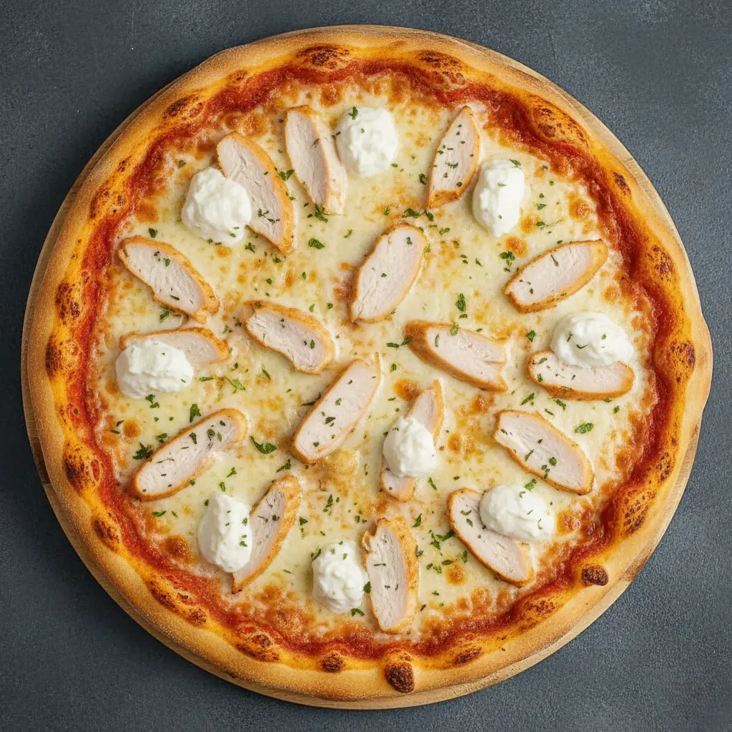 Delicious Chicken Alfredo Pizza at Pizza Square St in Calgary SE